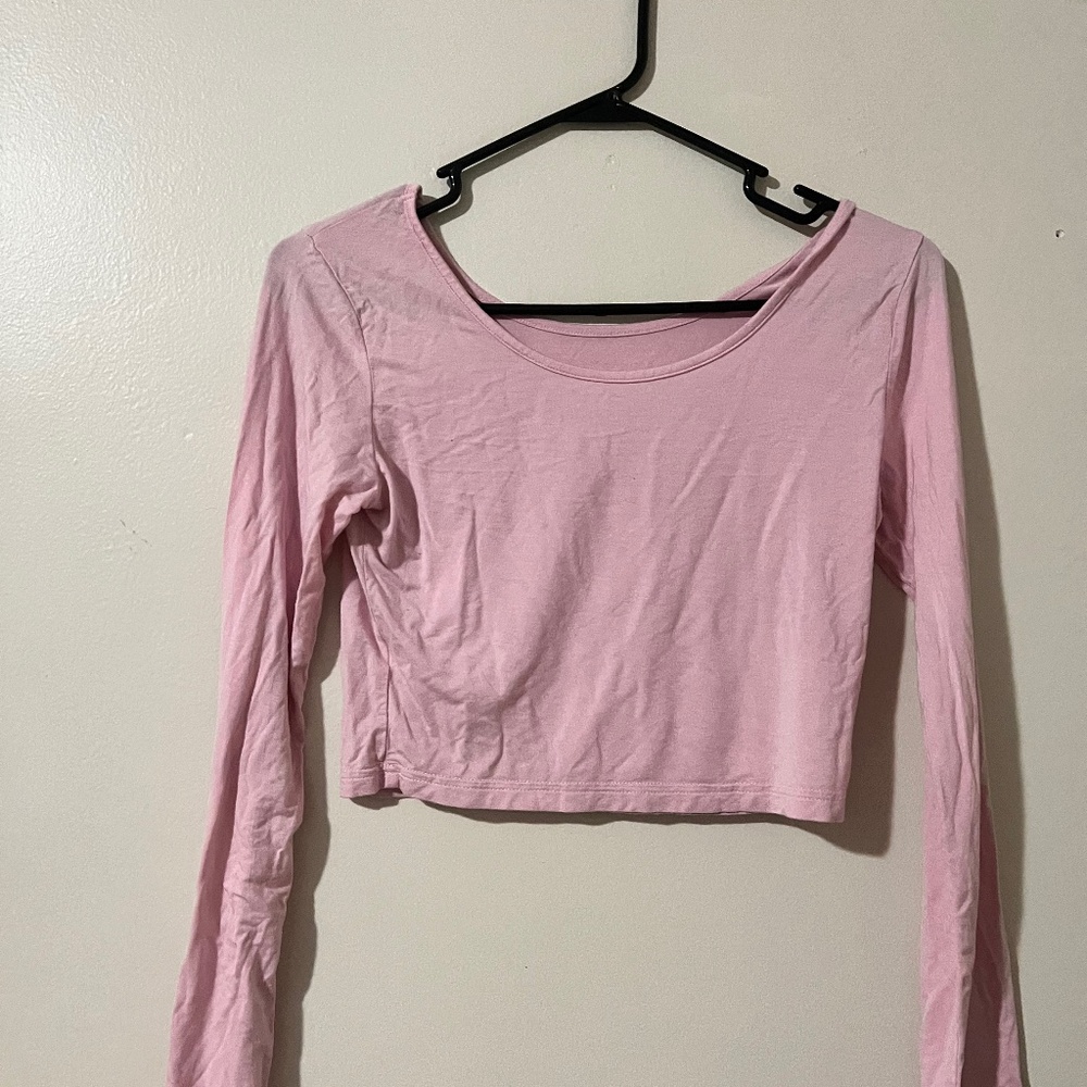 Pink Long Sleeve Crop Top - Size Medium